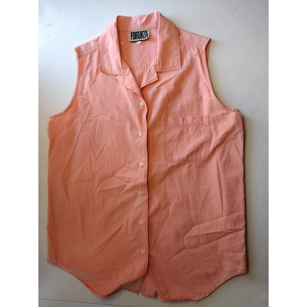 Forenza Coral Pink Cotton Sleeveless Button Up Collared Shirt Women Size L
